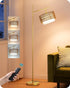 EDISHINE Rattan Arc Floor Lamp with Remote, Gold Farmhouse Standing Lamps for