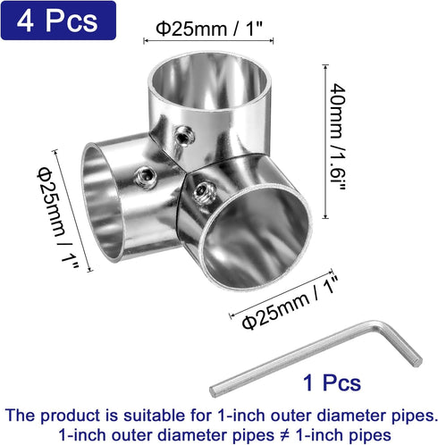 4Pcs Elbow 3 1" uxcell Corner Cross Structural Pipe Connectors Way End Rails Clamp with Wrench Stainless Steel Corner