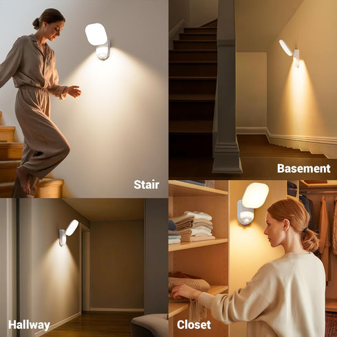 Closet 3Color Dimmable Closet Lights Battery Operated, Rechargeable Wall Lights, Motion Sensor Light Indoor LED Lamp