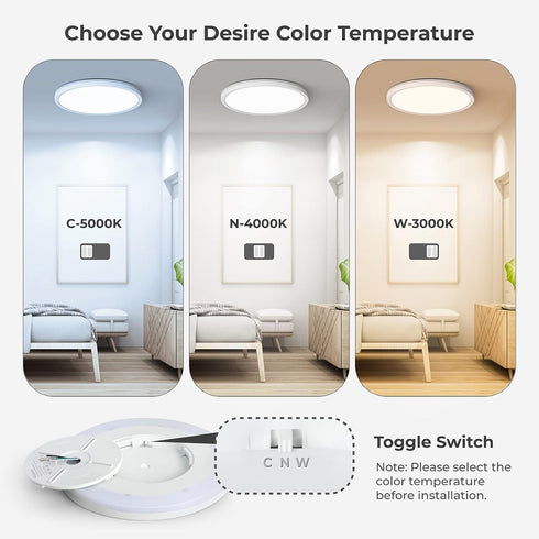 12in Dimmable 2400LM 3000K/4000K/5000K Matane Flush Mount Ceiling Light Fixture with Night Light, Selectable, LED