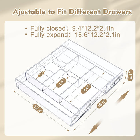 Briwooody 1 9'' 18'' 12'' 2.1'' 8 Pcs Acrylic Desk Drawer Organizer up to x x Expandable Drawer Organizer Trays