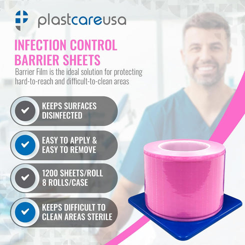 4"x6" (1 1200 Pink Barrier Film Roll - Protective Dental Barrier Film for Dental, Medical, Tattoo - Perforated Adhesive