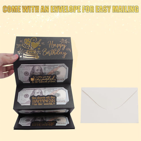HOMANGA Birthday Money Envelope for Cash Gifts, Surprise Cash Holder for Men, Women, Kids, Birthday Gift Card (Black