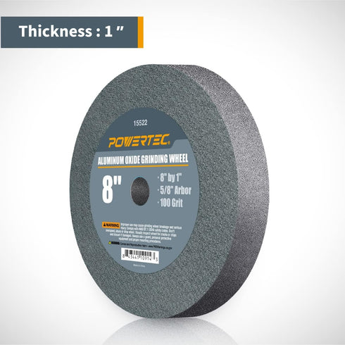 POWERTEC 15522 Bench and Pedestal Grinding Wheels, 8 Inch x 1 Inch, 5/8 Arbor, 100 Grit, Aluminum Oxide Bench Grinder Wheel for Bench Grinder, 1 Pack by POWERTEC