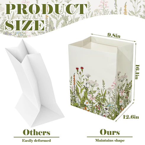 3 Pack 15 Whaline Wildflower Disposable Trash Cans Vintage Floral Portable Cardboard Garbage Bin with White Trash Bags