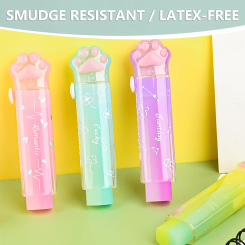 Retractable Pencil Eraser, Cute Gradient Jelly Eraser, 4Pcs Suitable for School Home Office Supplies