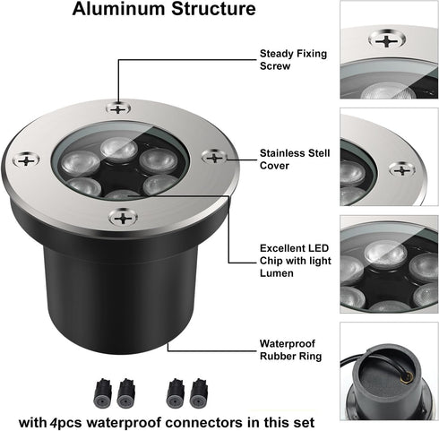 6W 12V 24V 3000K IP67 (2 Pack) JESLED Outdoor Landscape Lights, LED In Ground Well Lights, Warm White, Waterproof Low