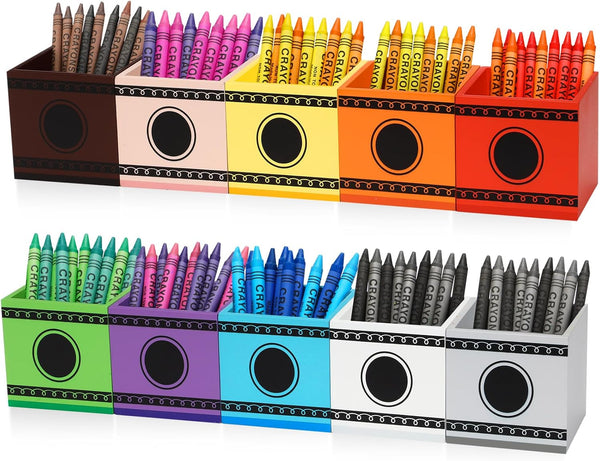 Threehoney 10 Pcs Crayon Organizer Crayon Holder Wooden Colored Pen Holder Dispenser Marker