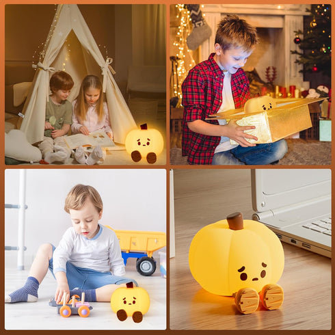 Lilampts 3 Dimmable Pumpkin Night Light, Cute Pumpkin Decor Silicone Night Lamp with Level Bedside Lamp Halloween Night