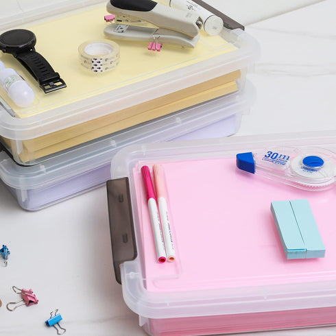 Citylife 3 PCS Clear Plastic Storage Bins with Latching Lids, Stackable Containers for Organizing A4 Paper, Photo,
