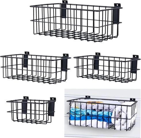 4Pcs Large Slatwall Baskets Set, Ventilated Metal Pegboard Baskets for Hanging Storage Display on Garage Slatwall