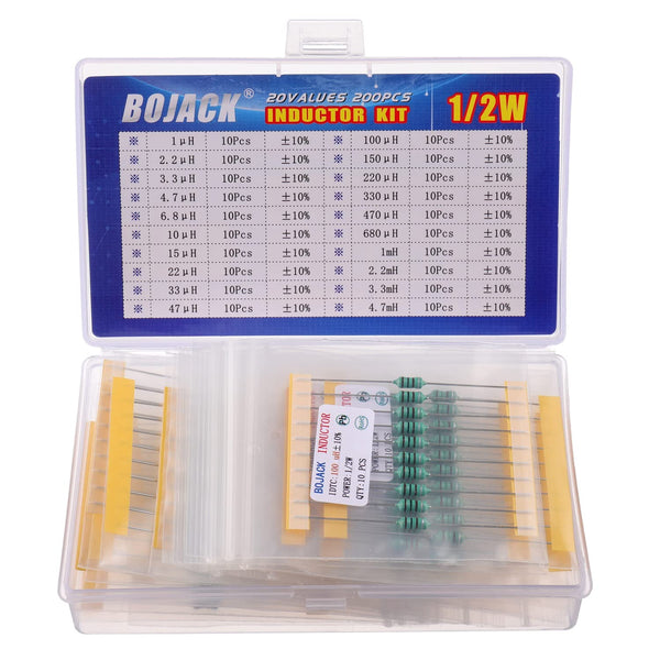 BOJACK 20 Values Inductor Assortment Kit, 200 Pcs 1 uH to 4.7 mH 0.5 W Color Ring Inductors