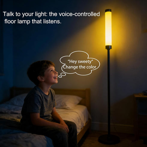 Lallomo Voice-Activated Led Floor Standing Tall Lamp Custom Color Temperature Pole for Adults and Kids Indoor Bedroom