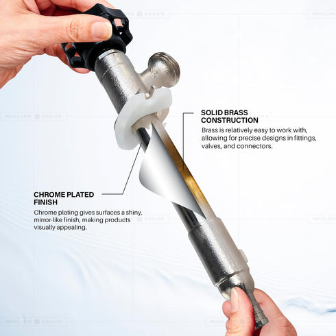 4 Inch 1/2" 3/4" Midline Valve Frost-Free Sillcock, Chrome-Plated Brass Body PEX Inlet x Hose Bib Outlet, Lead-Free