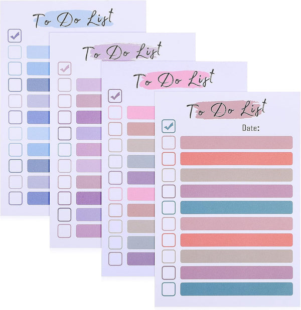 SEWACC to Do Lists Sticky Notes, 4pcs Daily to Do Lists Sticky Notepads, Colorful Lined Sticky Notes for Home Office