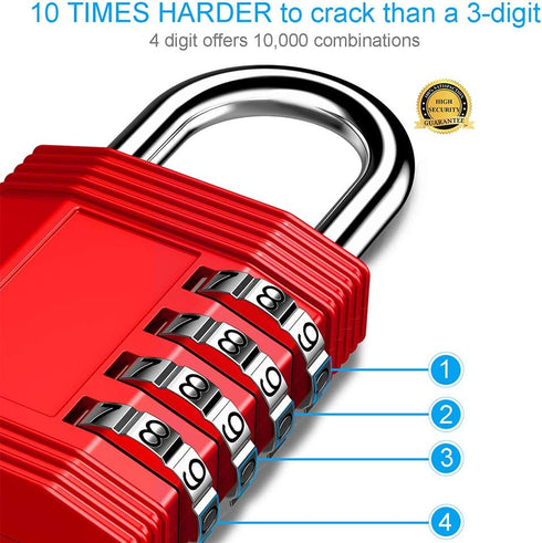 ZHEGE 4 Digit Combination Padlock for Lockers, Gym, School, Storage, Fence, Gate (2 Pack, Red)