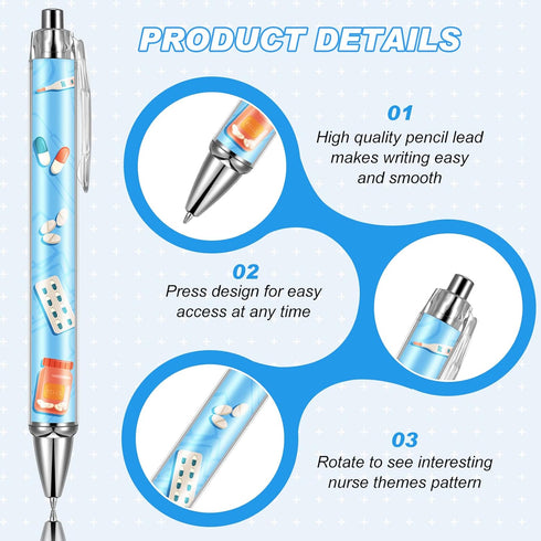 Thenshop Funny Nurse Pens - Cartoon Ballpoint Nursing Pens with Black Ink for Appreciation Gifts (24 Pcs)