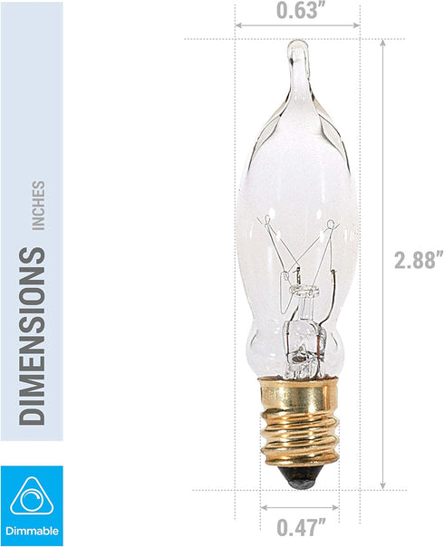 (12 Pack) 7.5CFC/15/3 7.5W 120 Bulb, CA5 E12 40 Dimmable. KOR Volt, Flame Candelabra Tip Chandelier Clear Incandescent