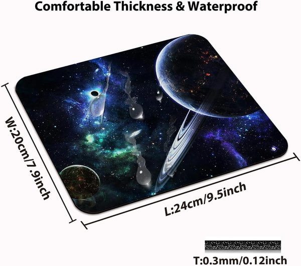 Awesome Space Planets Rectangle Mouse Pad, Large Navy Blue Galaxy, 240x200x3mm