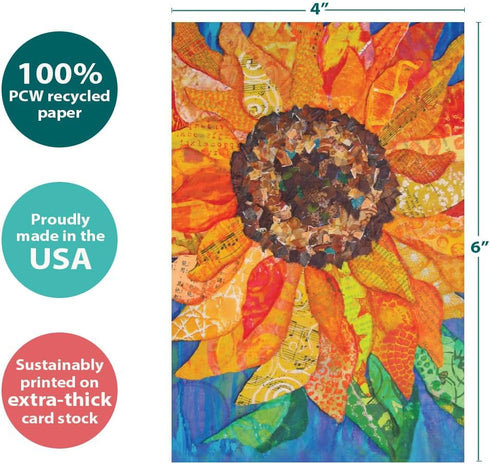 Tree-Free Greetings Vibrant Sunflower All Occasion Cards - 12 Recycled 4x6 Notecards & White Envelopes
