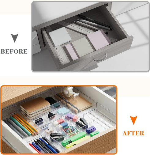 Briwooody 2 (Clear,15 Pcs Large Expandable Acrylic Drawer Organizers, Grid Adjustable Drawer, Dividers Organizer