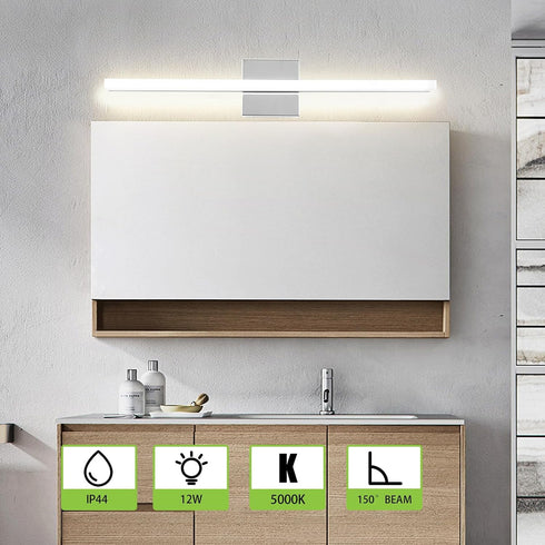16inch 10W 5000K LED Bathroom Vanity Light Over Mirror Lighting Fixture Modern Indoor Chrome Cool White Wall Sconce