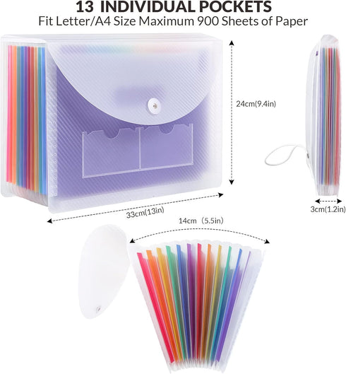SKYDUE Portable Accordion File Organizer, 13 Pockets, Plastic Bill Receipt Organizer, Letter Size, Purple