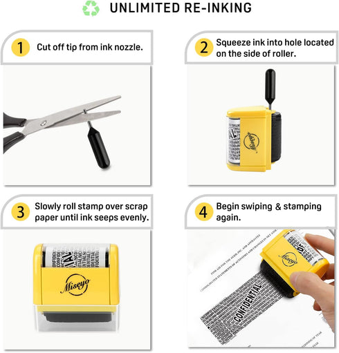 Miseyo Wide Roller Stamp, Identity Theft Stamp, 1.5 Inch, Perfect for Privacy Protection, Yellow