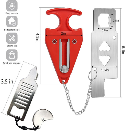 Portable Door Lock for Travel, Hotel Room Security Devices, Apartment Jammer, Additional Safety, 2022 Upgrade (Red