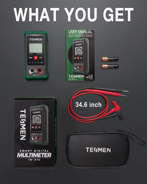TM-510 Digital Multimeter, 4000 Counts, Smart Measurement, Auto-Ranging Voltmeter; Voltage Tester with Non-Contact