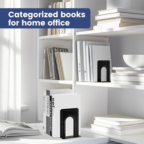 6 5 6 Inches, 14 7 HappyHapi Book Ends, Non-Skid Metal Bookend Supports for Shelves, Heavy Duty Book End, Office Book
