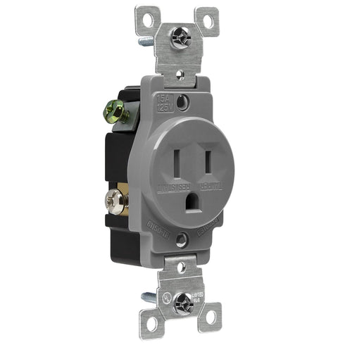 ENERLITES Single Receptacle Outlet, Tamper-Resistant, Commercial Grade, 15A 125V, UL Listed, Gray