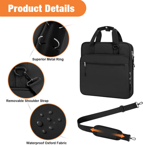 Zipper Binder, 3 Ring 2 Inch School Binder with 500 Sheet Capacity, Black, Handle & Shoulder Strap Included