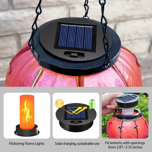2 Pack 2.87 3.35 Inch Solar Light Replacement Top with Flickering Flame, Waterproof Solar Light Parts for Hot Air