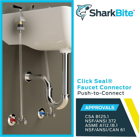 SharkBite 1/2 Inch Angle Stop x 1/2 Inch NPSM Click Seal Faucet Connector, 20 Inch, Push to Connect Brass Fitting