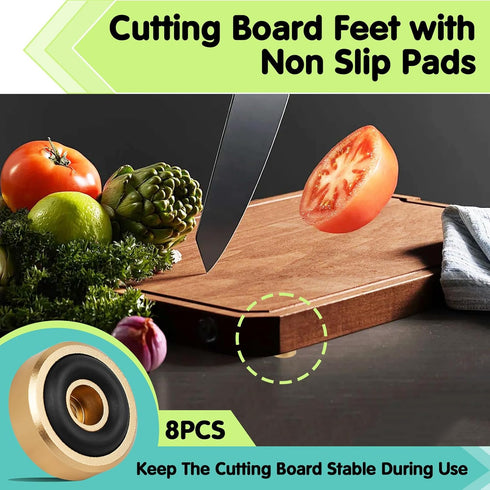 Kamrexi 8 Pcs Cutting Board Metal Feet with Non Slip Pads, Non Slip Metal Cutting Board Feet with Silicone Rubber
