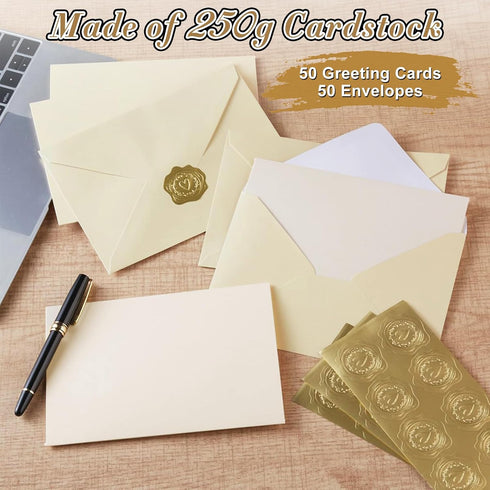 ZIOHRPA 50 Pack 4x6 inch, Cream Blank Cards and Envelopes Cards and Envelopes, Self-Seal for Wedding Invitations, Thank