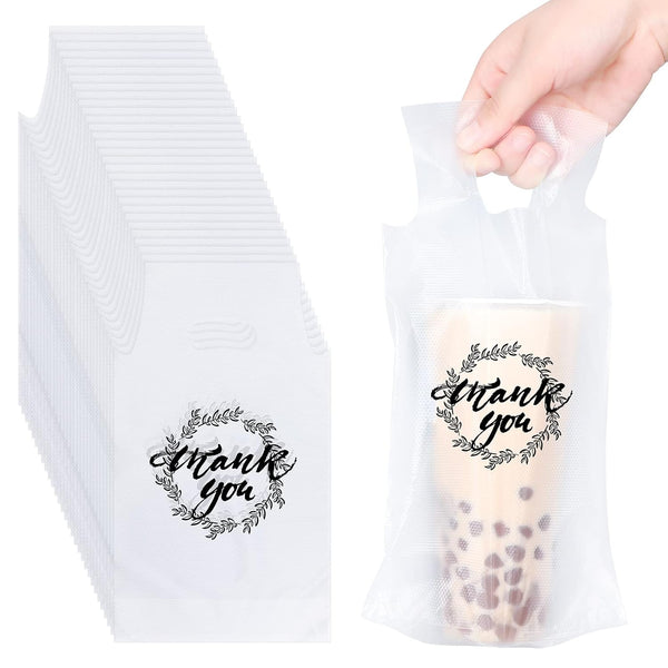 Kisston 1000 Pcs Drink Carrier for Delivery, Plastic Carrier Bags Thank You