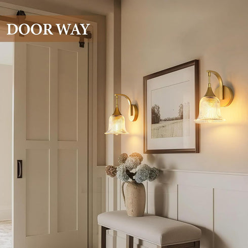 1-Light Hallway(E26) Gold Wall Sconce,Bathroom Sconces Brass Modern Wall Light Fixture with Clear Glass Shade,Indoor