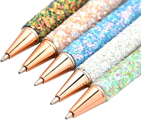 Gullor 5 Pcs Glitter Click Ballpoint Pens, Black Ink Medium Point 1mm for Office Supplies Gift (Gold)