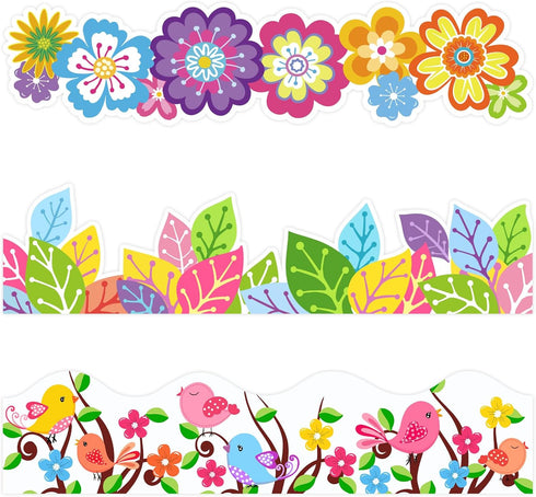 Spring Bulletin Board Border Decorations with 200 Glue Point Dots (60Pcs, 59Ft in Length)