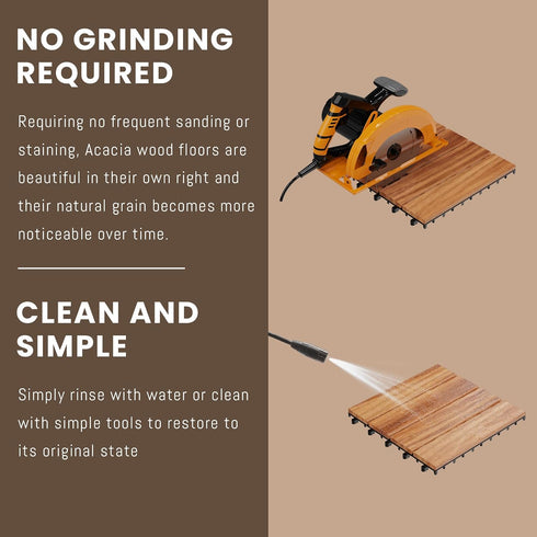 12" 12" 27 (4-Slat Acacia Wood Deck Tiles, x Interlocking Outdoor Flooring for Patio, Balcony, Backyard & Garden
