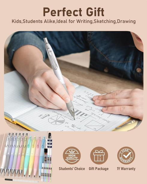 Nicpro 31PCS Pastel Mechanical Pencil Set in Case, Cute 0.5, 0.7, 0.9 mm & 2.0 mm Mechanical Pencils with 15 Tube Lead