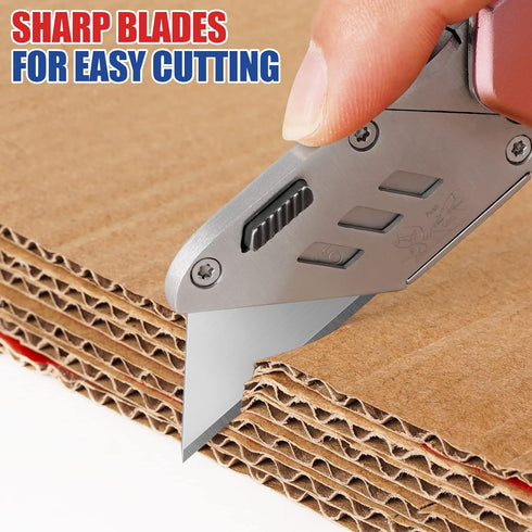 DIYSELF 50 Pack Utility Knife Blades, SK5 Steel Box Cutter Blades with Dispenser for Utility Knife Replacement