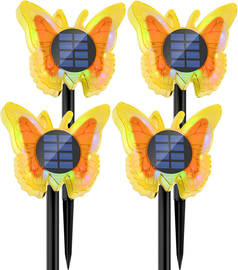 Solar Butterfly Lights Outdoor-Color-Changing 3D Glow-2-in-1 Wall & Ground-Butterfly Lights for Outside-Waterproof
