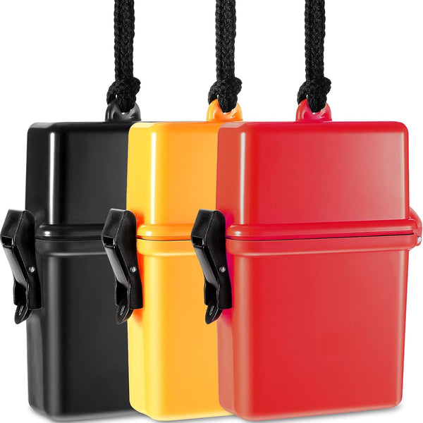 Outus 3 Pieces Waterproof ID Card Holder with Floating Sports Case, Locker with Hanging Ring and Rope (Red Black Yellow)
