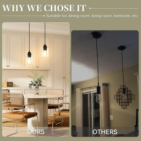 2 Pack) CANMEIJIA Modern Black Farmhouse Pendant Light with Glass Shade, Industrial Pendant Lighting, Island Lights