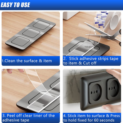 Strong Nano Double Sided Tape - Heavy Duty Mounting, Clear Removable Wall Sticky Adhesive Strips for Hanging
