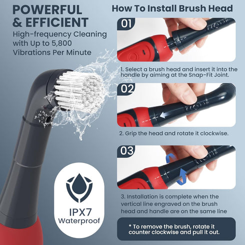 11-Piece IPX7 LifeBasis Rechargeable Power Scrubber Kit, Cordless Electric Cleaning Brush, Waterproof Electric Grout