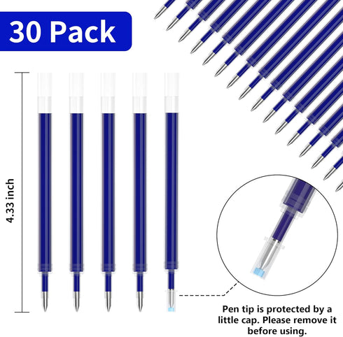 Retractable Gel Pen Refills, Shuttle Art 30 Pack Blue Rollerball Gel Ink Pens Refills, Bulk Set, 0.7mm Fine Point for Writing Journaling Taking Notes School Office Home by Shuttle Art